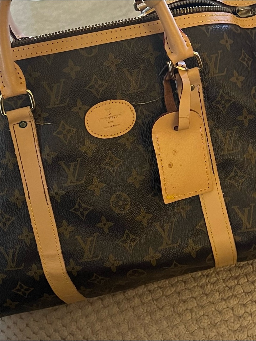 LV Monogram Duffel Bag in Brown and Tan read info